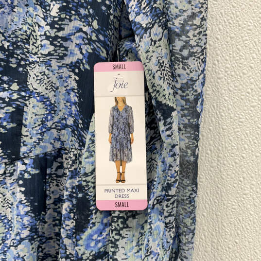 NWT Womens Blue Balloon Sleeve V-Neck Tiered Printed Maxi Dress Size Small image number 4