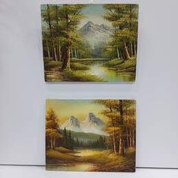2 Paintings Mountain & Forest Landscape