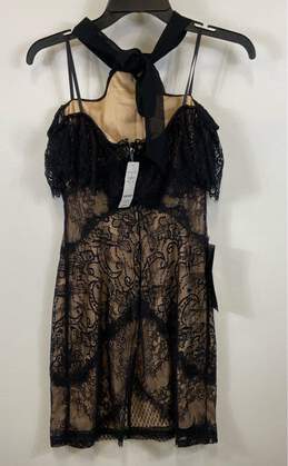 NWT Bebe Womens Black Beige Lace Sleeveless Halter Neck Mini Dress Size 2 alternative image