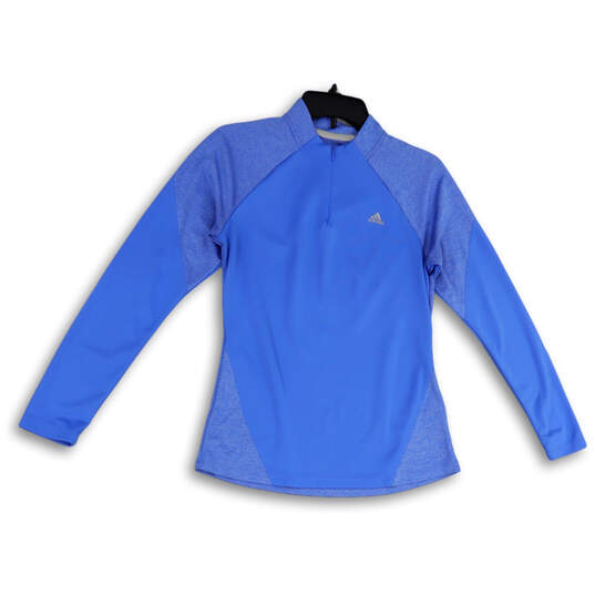 Womens Blue Mock Neck Long Sleeve Quarter Zip Activewear T-Shirt Size S image number 1