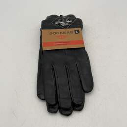 NWT Dockers Mens Black Leather Work With Touchscreen Device Fitted Gloves Size L