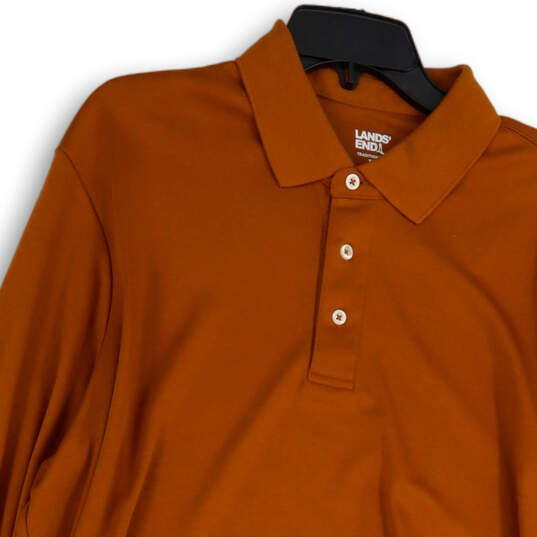 Mens Orange Collared Long Sleeve Side Slit Golf Polo Shirt Size XL 46-48 image number 3
