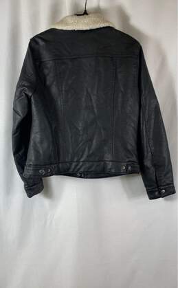Levi Strauss Womens Black Leather Pockets Sherpa Lined Trucker Jacket Size M alternative image