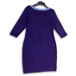 Womens Purple Long Sleeve Round Neck Button Knee Length Shift Dress Size L alternative image