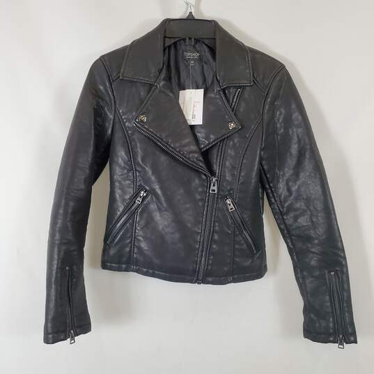 Top Shop Women's Black Leather Jacket SZ 2 NWT image number 1