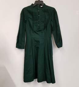 NWT Womens Green Cotton 3/4 Sleeve Back Zip Collared A-Line Dress Size 10