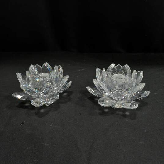 Pair of Crystal Flower Candle Holders image number 1