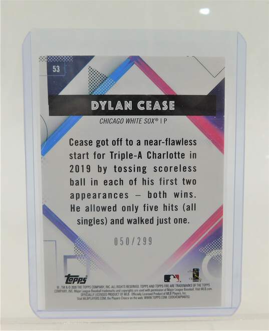 2020 Dylan Cease Topps Fire Rookie Orange /299 Chicago White Sox image number 2