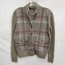 NWT Ralph Lauren WM's Wool Plaid Light Gray Sweater Coat Size PS