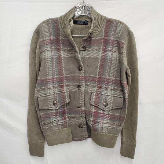 NWT Ralph Lauren WM's Wool Plaid Light Gray Sweater Coat Size PS image number 1