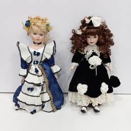 Pair of Beautiful 18" Porcelain Dolls with Stands