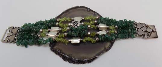 Artisan 925 Peridot & Dyed Quartz & Scrolled Square & Ball Beaded Multi Strand Bracelet 47.3g image number 1