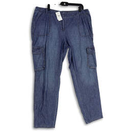 NWT Womens Blue Denim Medium Wash Cargo Pocket Straight Leg Jeans Size 20