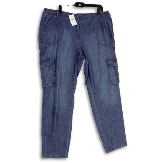 Mid Blue Wash Cargo Pocket Detail Wide Leg Jeans