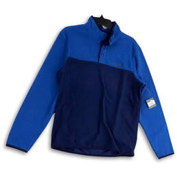 NWT Men Blue Stretch Mock Neck Long Sleeve Button Front Sweatshirt Size M