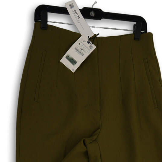 NWT Womens Green Pleated Slash Pocket Tapered Leg Dress Pants Size Large image number 3