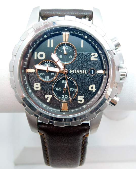 Men's Fossil Dean FS4828 Chronograph Brown Leather Quartz Watch 81.8g image number 1