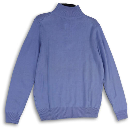 Mens Blue Knitted Mock Neck Long Sleeve Pullover Sweater Size Medium image number 2