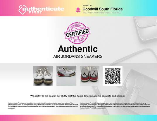Authentic Mens Air Jordan 3 Retro 136064-116 White Sneaker Shoes Size 13 image number 2