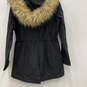 Womens Black Long Sleeve Flap Pockets Hooded Full-Zip Parka Coat Size M image number 2
