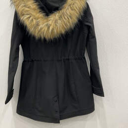 Womens Black Long Sleeve Flap Pockets Hooded Full-Zip Parka Coat Size M alternative image
