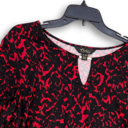 NWT Womens Black Red Keyhole Neck Long Sleeve Pullover Blouse Top Size XL image number 3