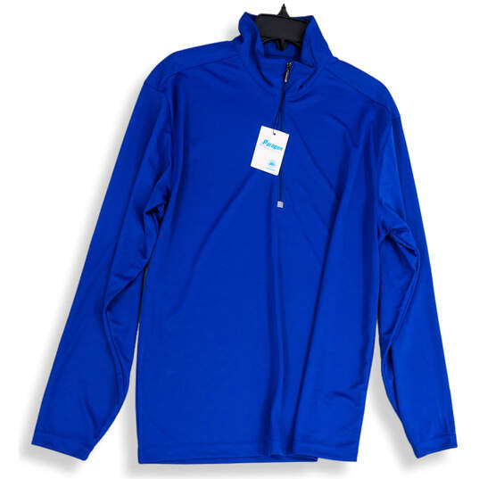 NWT Mens Blue Long Sleeve 1/4 Zip Mock Neck Pullover T-Shirt Size Medium image number 1