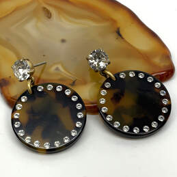Designer J. Crew Tortoise Shell Crystal Cut Stone Round Dangle Earrings