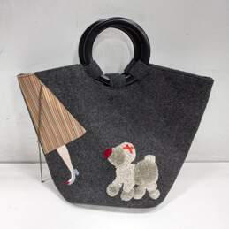 Vintage Grey Wool Tote Bag Purse Woman Walking Poodle Dog Design
