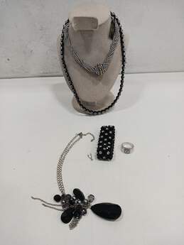 Bundle of Faux Silver And Black Tone Costume Jewelry