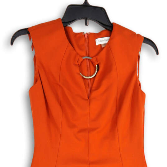 NWT Womens Orange O-Ring Keyhole Neck Knee Length Sheath Dress Size 2 image number 4