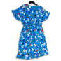 Womens Blue Floral Surplice Neck Short Sleeve A-Line Dress Size Large image number 2