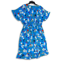 Womens Blue Floral Surplice Neck Short Sleeve A-Line Dress Size Large alternative image