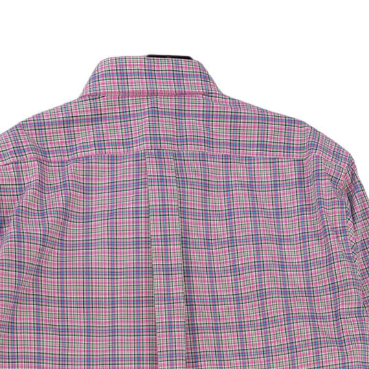 Mens Pink Plaid Long Sleeve Slim Fit Stretch Non Iron Button Up Shirt Size 17 image number 4
