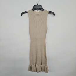 Tan Ruffle Hem Ribbed Knit Sleeveless Dress