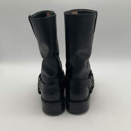 Mens Black Leather Square Toe Side Zip Mid Calf Motorcycle Boots Size 10 alternative image