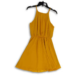 Womens Yellow Pleated Sleeveless Square Neck Fit And Flare Dress Size S