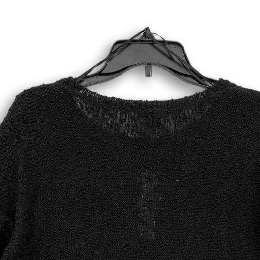 Womens Black Long Sleeve Round Neck Sheer Bottom Pullover Sweater Size M image number 4