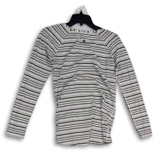 Womens Black White Striped Round Neck Long Sleeve Pullover T-Shirt Size 4 image number 1