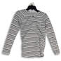 Womens Black White Striped Round Neck Long Sleeve Pullover T-Shirt Size 4 image number 1
