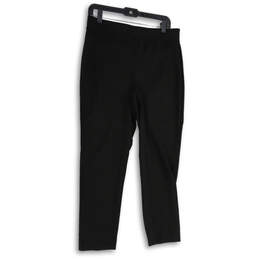 Womens Black Flat Front Pockets Straight Leg Pull-On Dress Pants Size Large