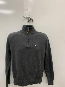 Men's SZ M Long Sleeve Grey Half Zip Pullover Sweater