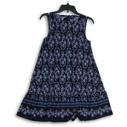 Womens Blue White Floral Back Keyhole Swing Ruffle Hem A-Line Dress Size XS