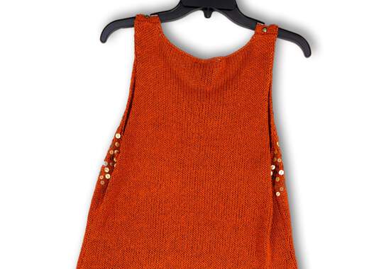 Womens Orange Beaded Sequin Knitted Sleeveless Sweater Tank Top Size XL image number 4