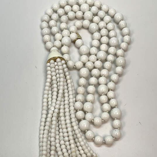 Designer Kenneth Jay Lane Gold-Tone White Beaded Tassel Pendant Necklace image number 2