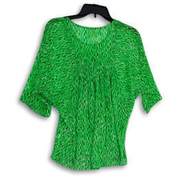 Womens Green Abstract Dolman Sleeve Pleated Round Neck Blouse Top Size S alternative image