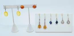 Sterling Silver Amber Orange & Black Glass Crystal Artisan Earrings 23.6g
