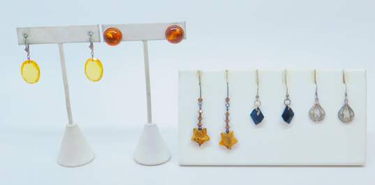 Sterling Silver Amber Orange & Black Glass Crystal Artisan Earrings 23.6g image number 1