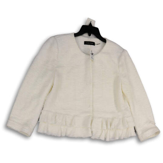 NWT Womens White Long Sleeve Round Neck Knitted Cardigan Sweater Size 12 image number 1
