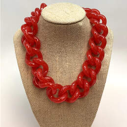 Designer J. Crew Gold-Tone Fashionable Red Large Curb Chain Necklace